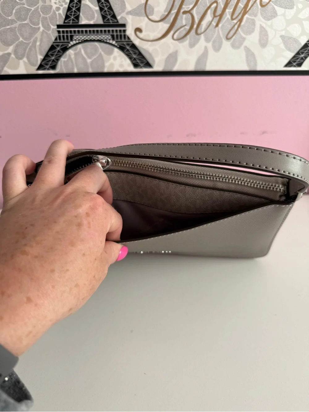 Michael Kors Grey Saffiano Leather Crossbody